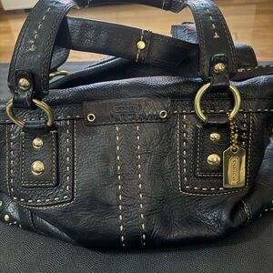 Coach Black Leather Satchel with Gold Accents